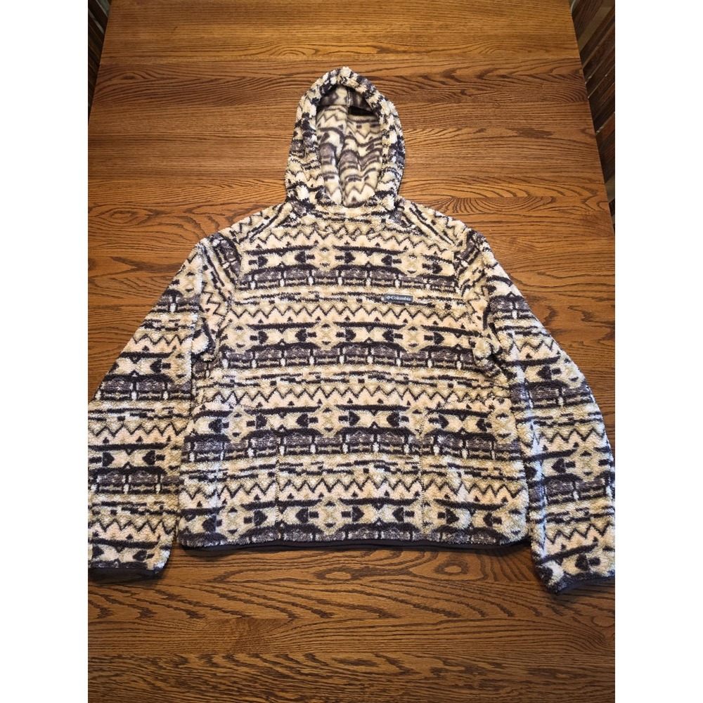 Columbia West Bend Sherpa Fleece Hoodie Womens XL Aztec Southwestern Pink Brown - Picture 2 of 10
